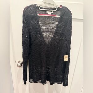 Coldwater Creek NWT Black Pointelle Knit Sweater Linen Blend XL